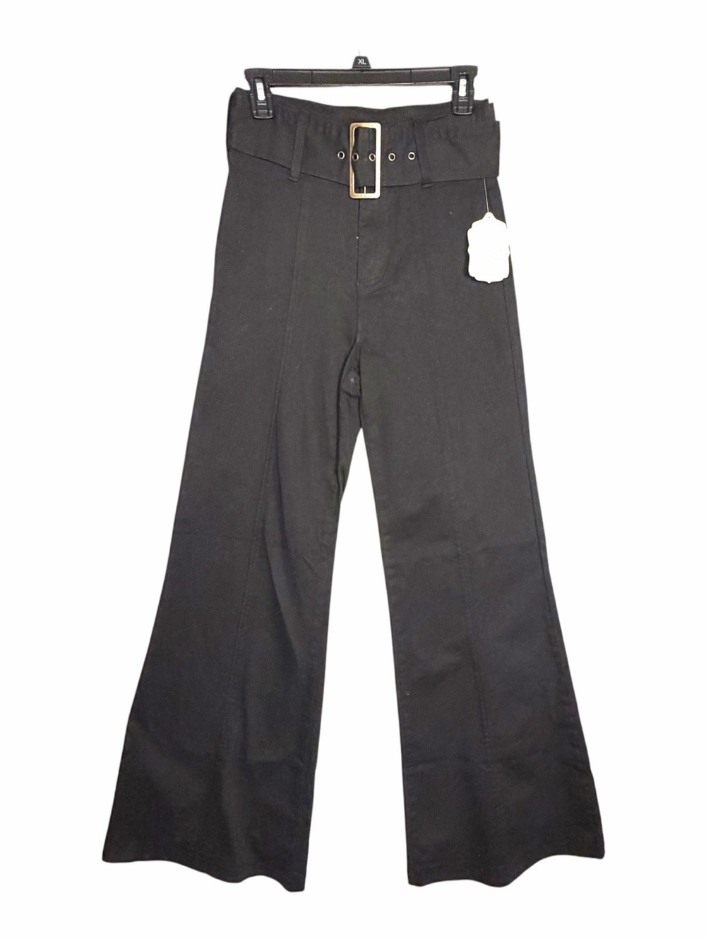 NEW Altar’d State M Flare Twill Belted Pants Jeans Zip Black Bell Bottom Seamed